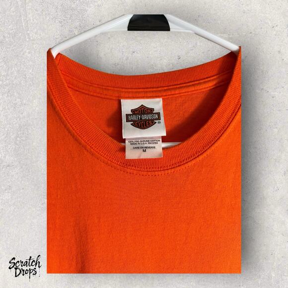 Vintage Y2K Harley-Davidson Orange T-Shirt Size M Motorcycle Biker Tee USA - Picture 2 of 3